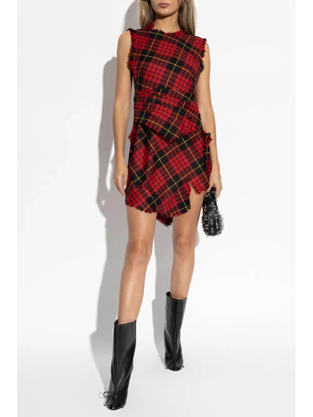 Alexander McQueen distressed MacQueen-tartan mini dress - Rood
