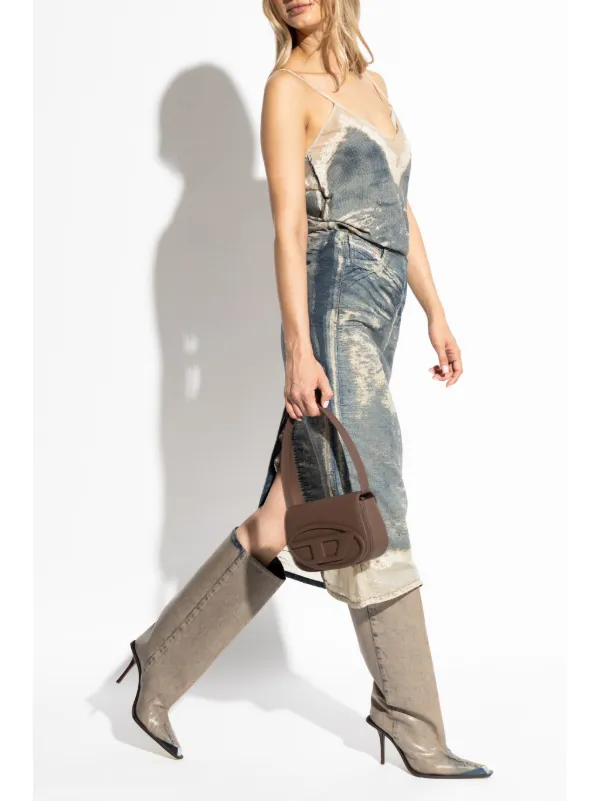 DIESEL>>ディーゼル De-Pra-Fsf ディストレスト デニム スカート DE-PRA-FSF Midi skirt in floating devoré denim｜ブルー