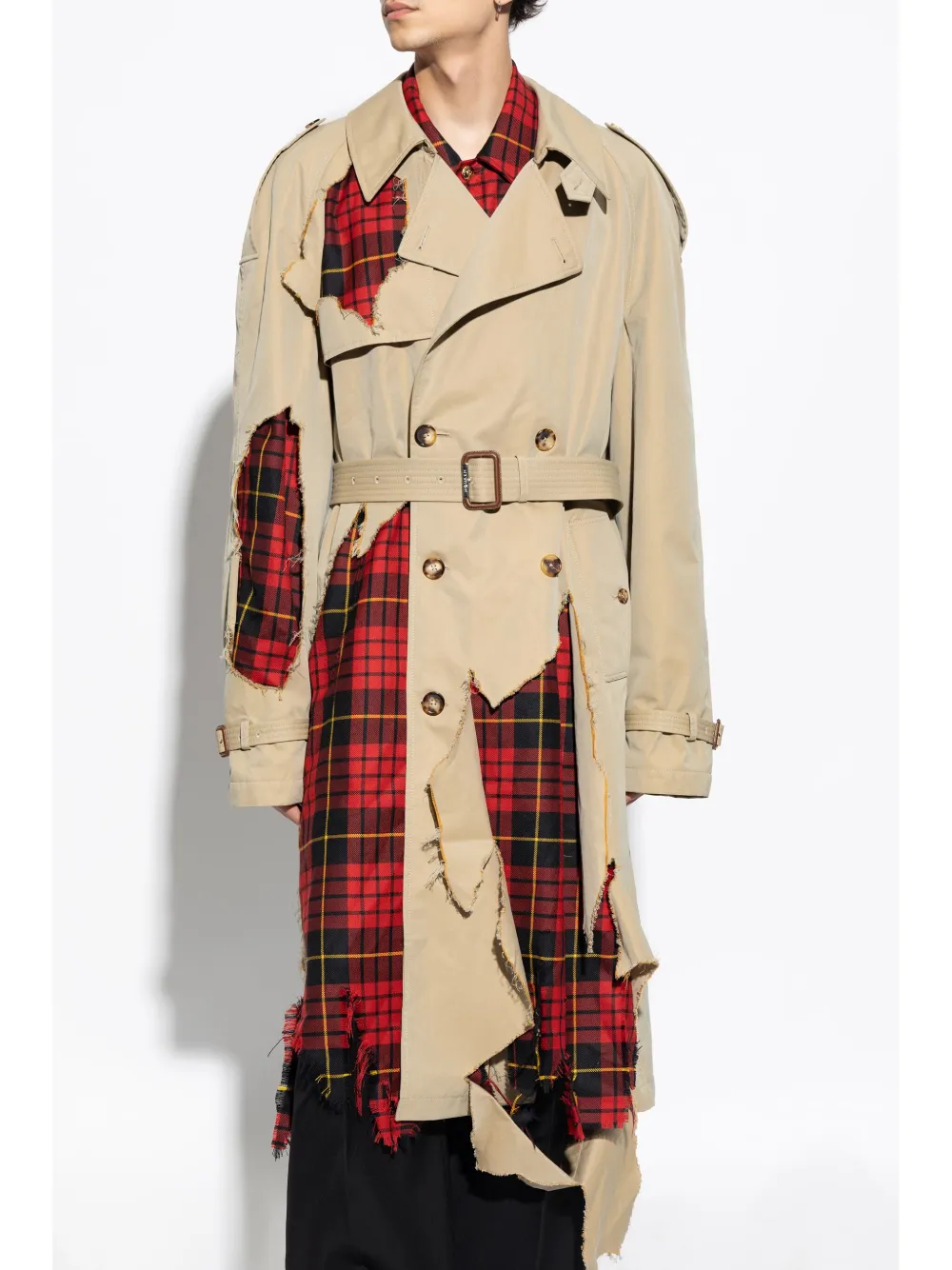 Cheap Alexander McQueen belted double breasted trench coat Men