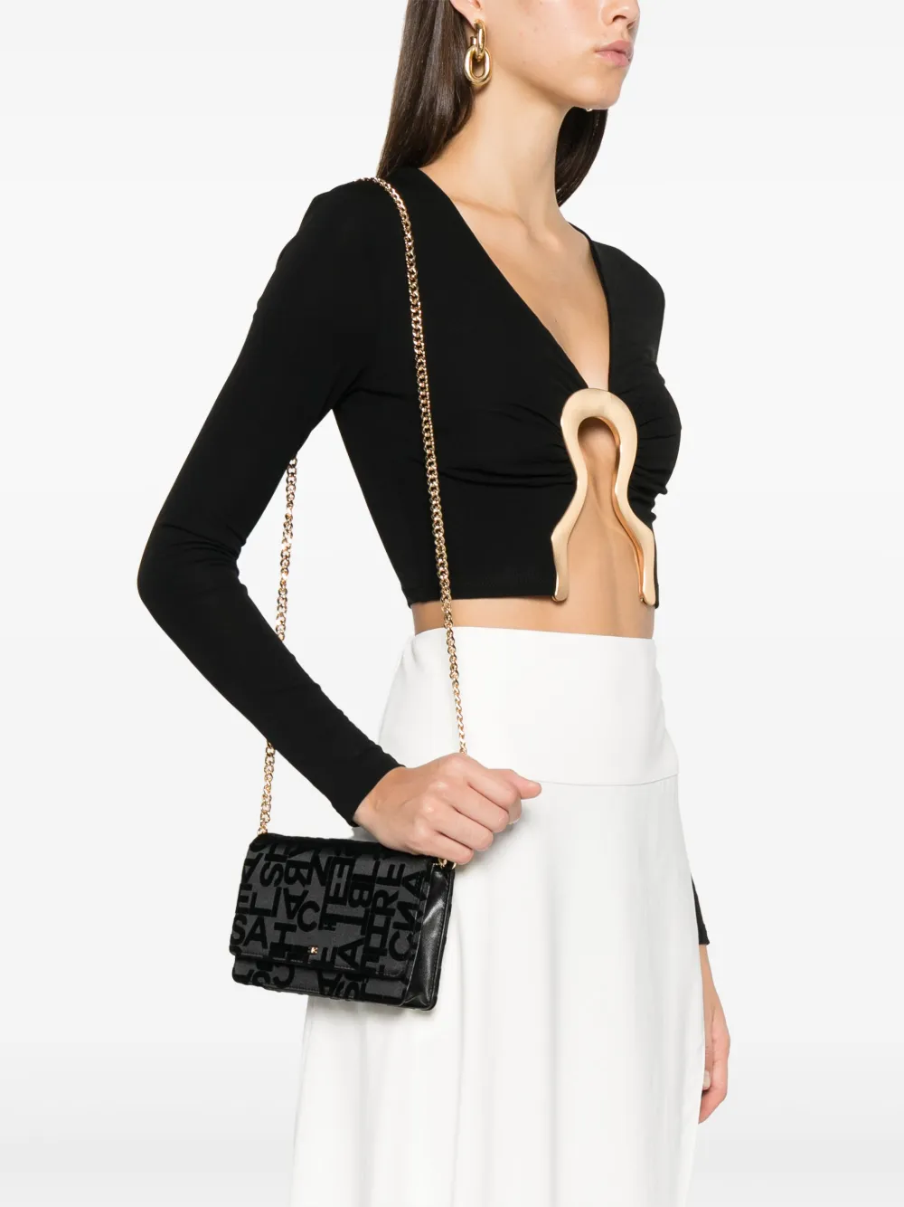 Elisabetta Franchi logo-lettering clutch bag - Zwart