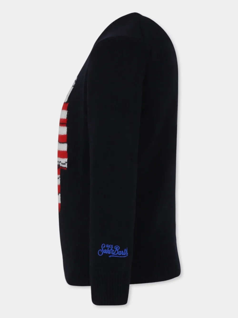 Mc2 Saint Barth Kid Sweater With Snoopy Jacquard Print Peanuts Special Edition In Blue