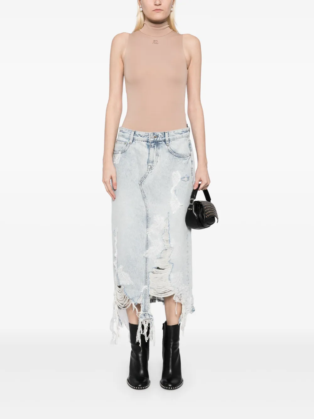 JNBY Denim maxi-rok met patchwork van kant - Blauw
