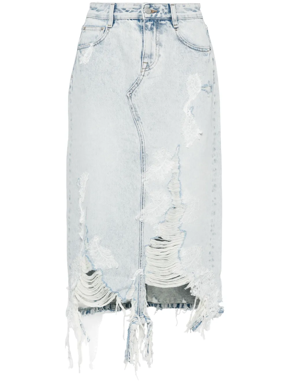 lace patchwork denim long skirt