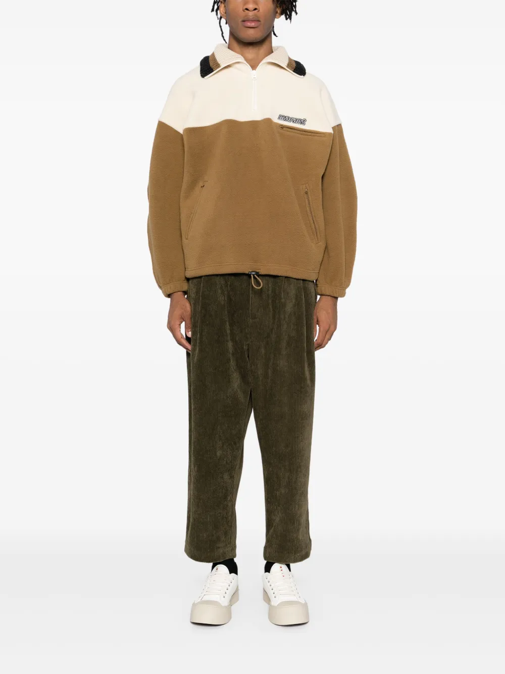 CROQUIS Retro ribfluwelen ruimvallende straight broek - Groen