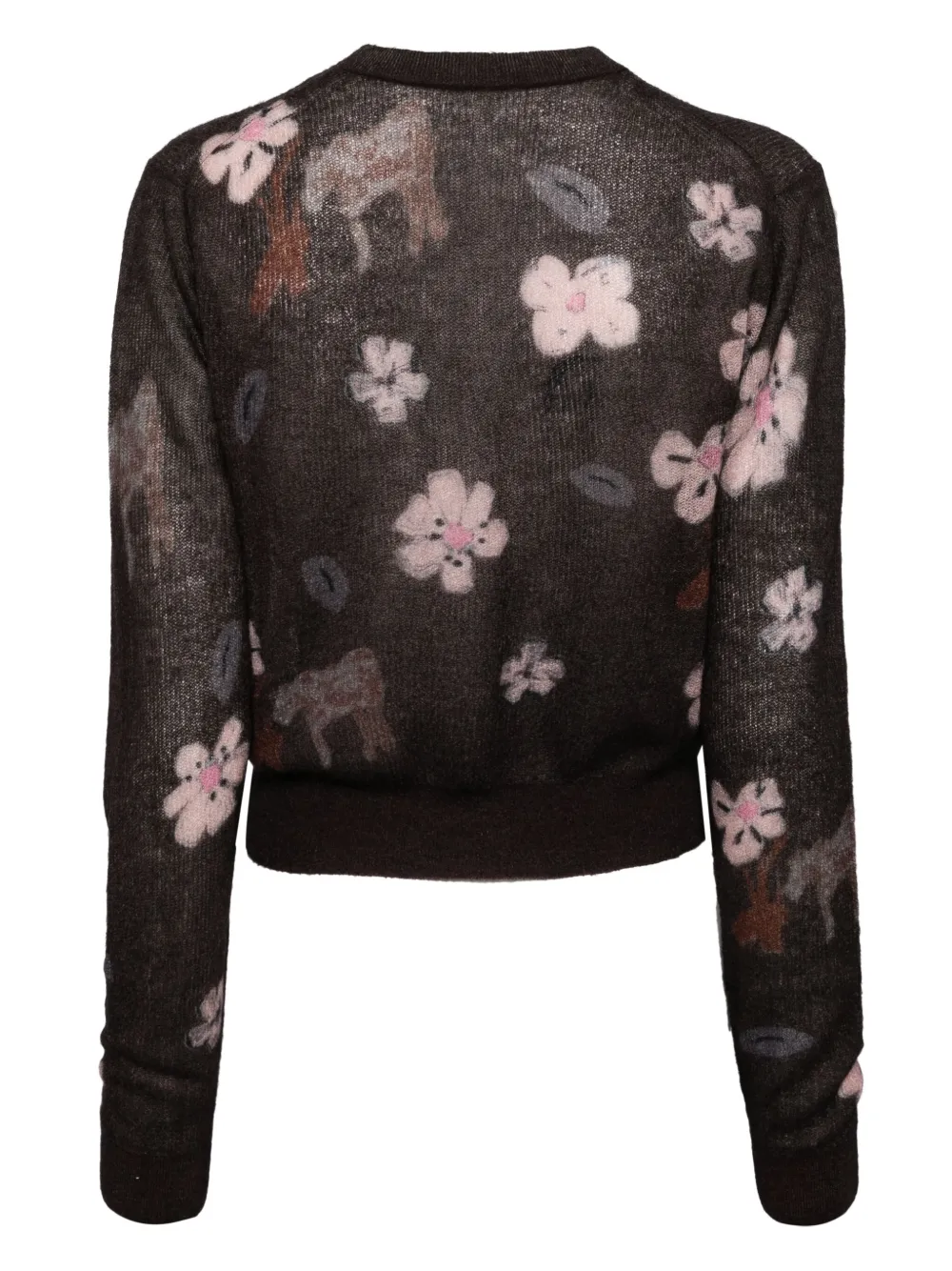 Shop Jnby Floral-print Button-up Cardigan In Brown