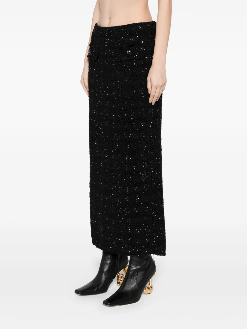 Jnby Coarse Jacquard H-shaped Long Waist Skirt In Black