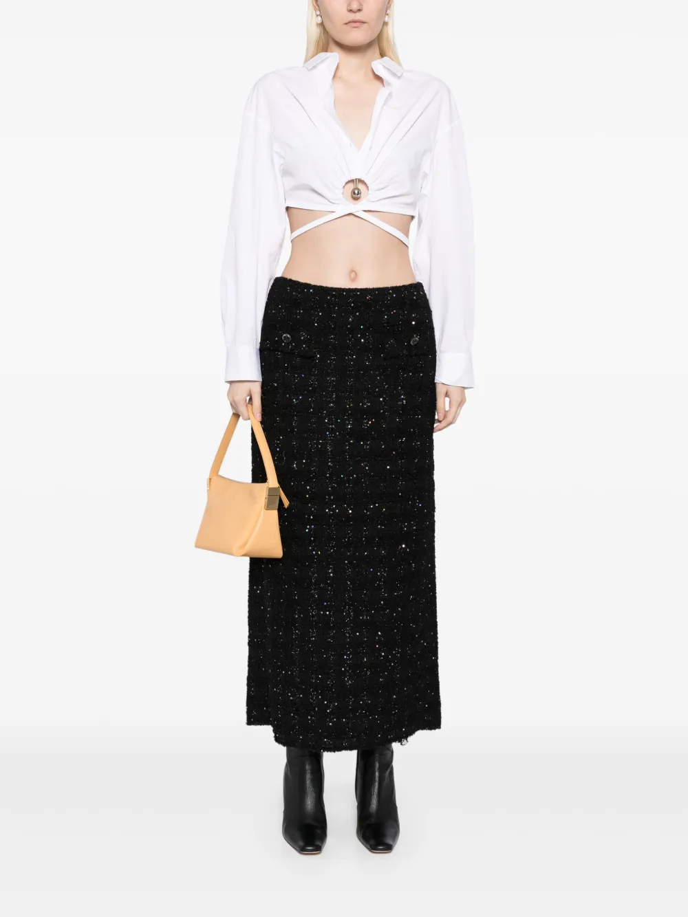 JNBY Rok met jacquard en lange taille - Zwart