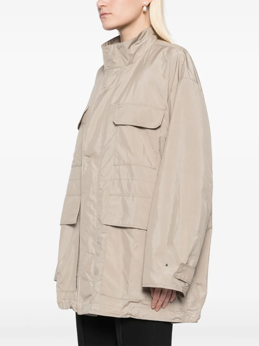 Jnby Multi-pocket H-shaped Mid-length Windbreaker In Brown