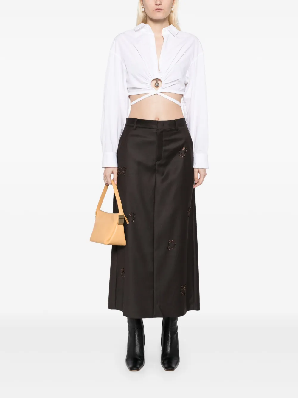 JNBY Rok met vlinderpatroon en lange taille - Bruin