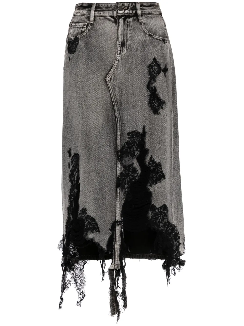 lace patchwork denim long skirt