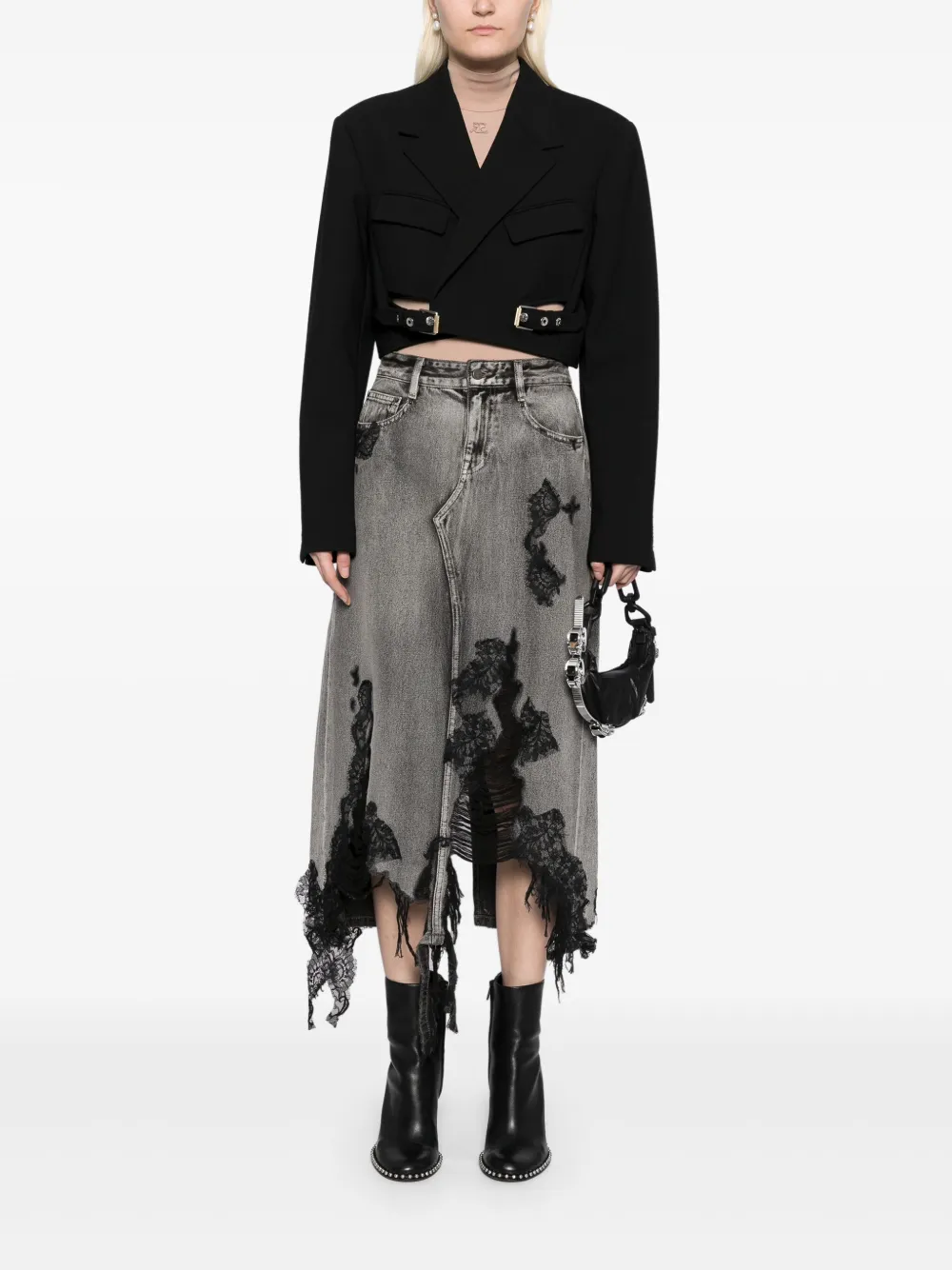 JNBY Denim maxi-rok met patchwork van kant - Zwart