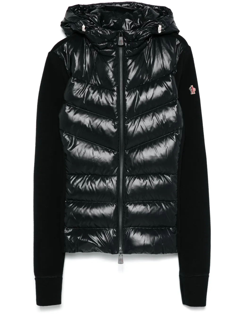 Moncler Quilted Fleece Jacket With Hood And Sleeves In Black