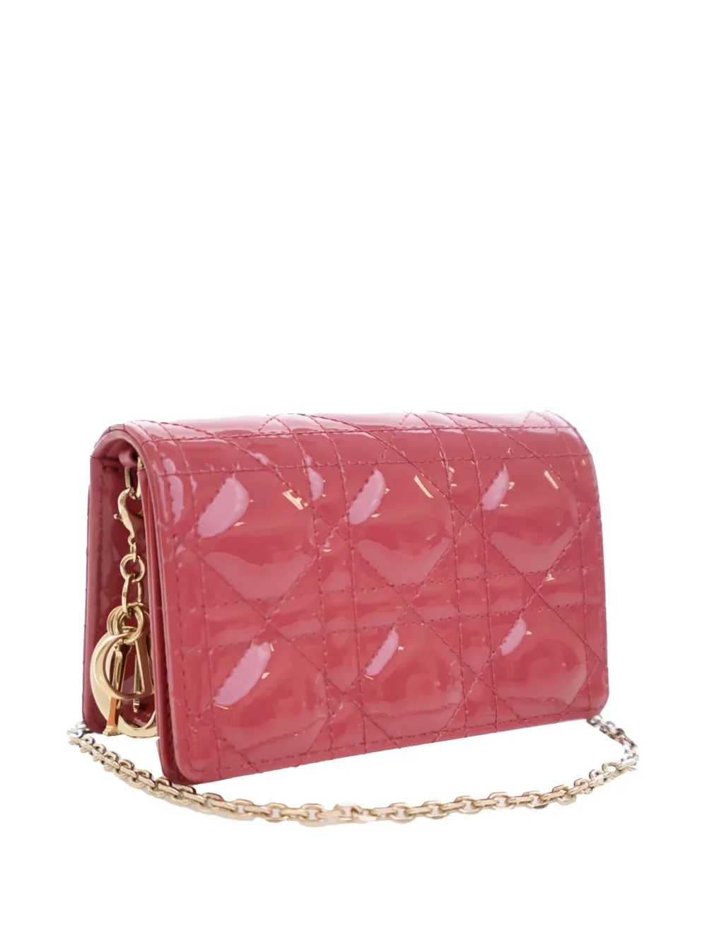 Christian Dior Pre Owned 2021 Nano Patent Cannage Lady Dior Chain Pouch Crossbody Bag Pink FARFETCH UK