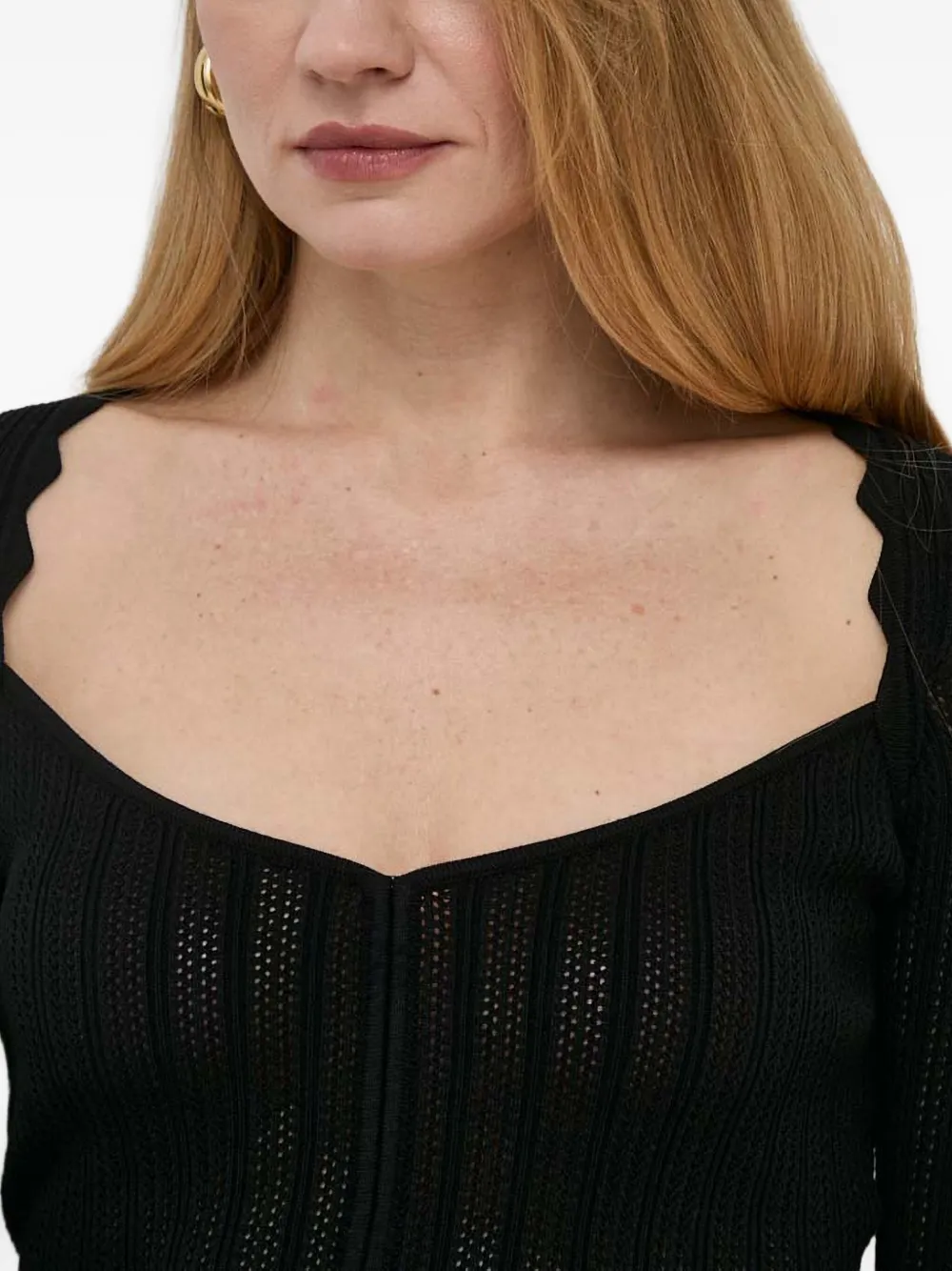 Guess Usa Scallop-edge Knitted Mini Dress In Black