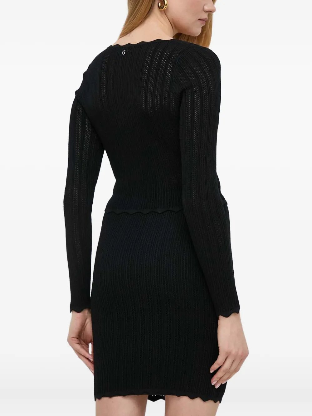 GUESS USA scallop-edge knitted mini dress - Zwart
