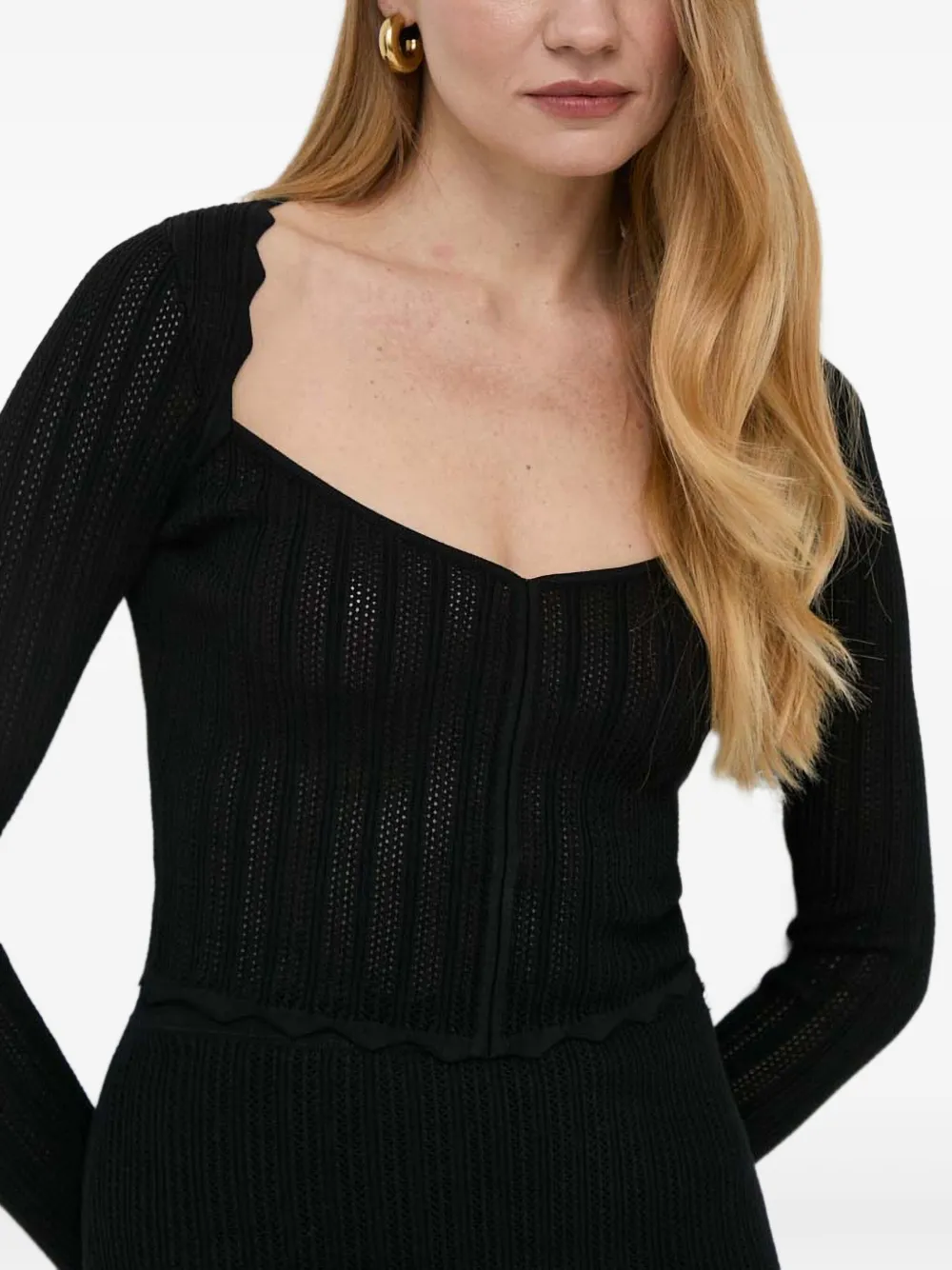 Guess Usa Scallop-edge Knitted Mini Dress In Black