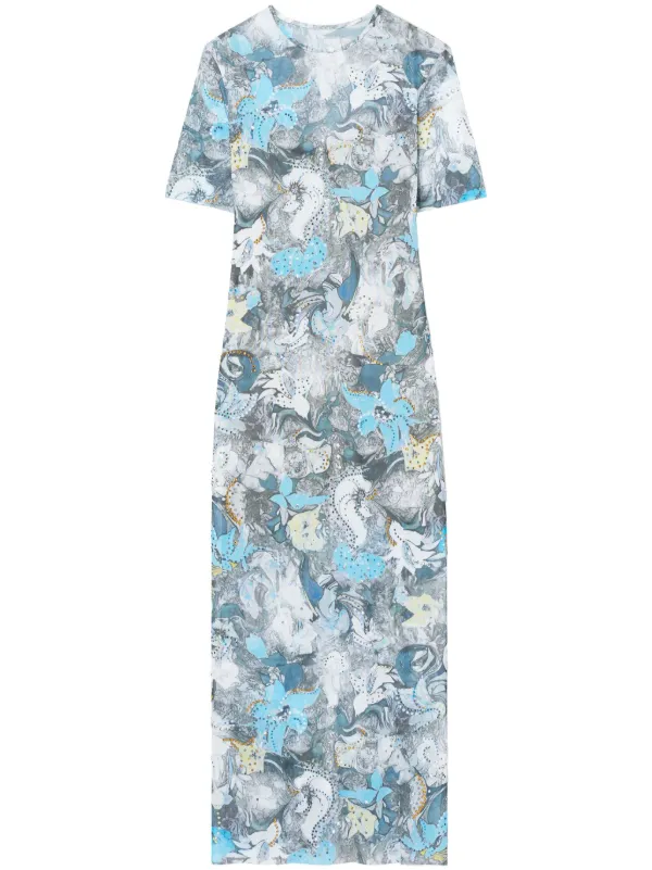 Tory Burch Printed Mesh Midi Dress Blue FARFETCH IE