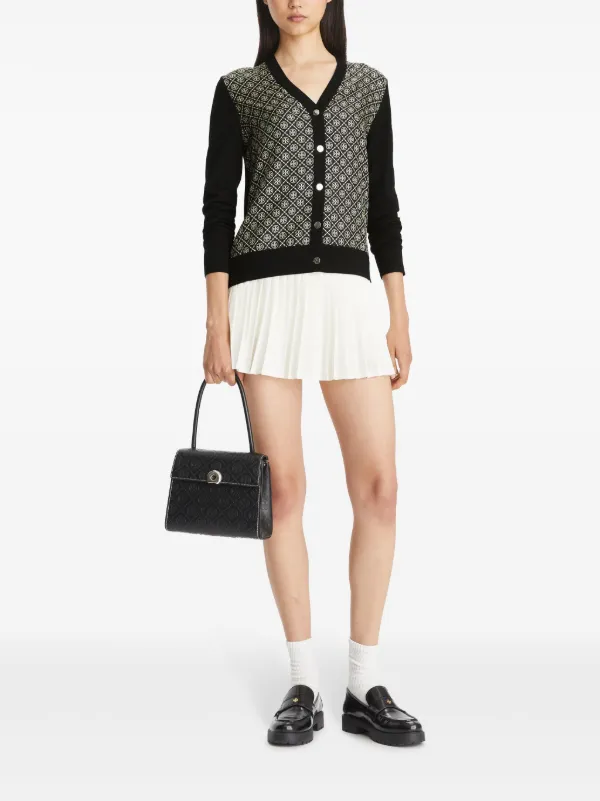 【送料&関税込】Tory Burch Black Viscose Blend Cardigan Black Simone V-neck cardigan - women - TORY BURCH