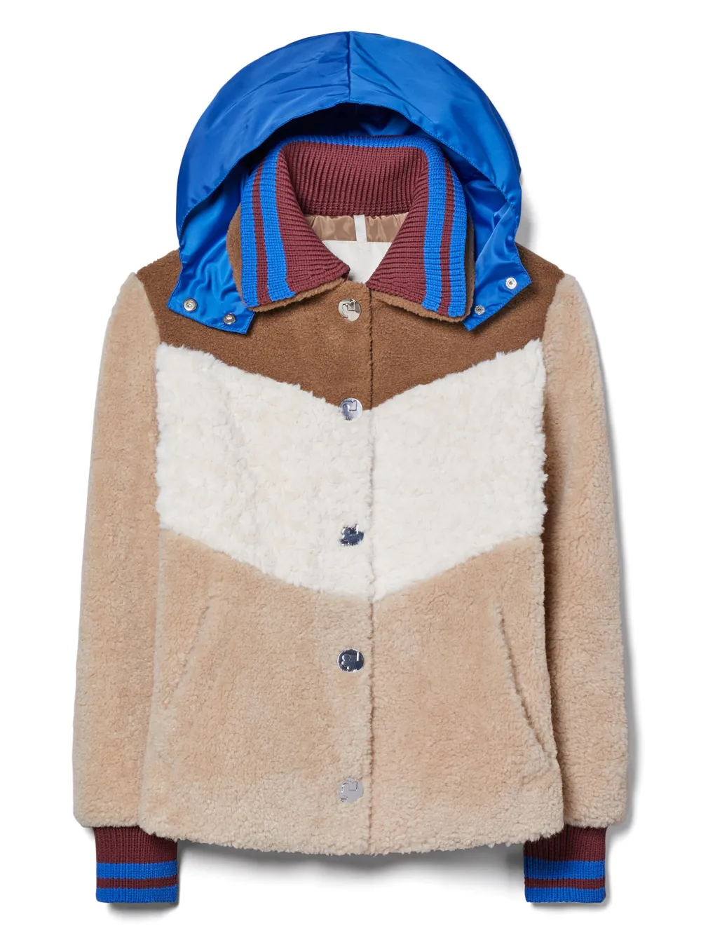 Tory Burch Hooded And Color-matched Fleece Coat In Neutrals