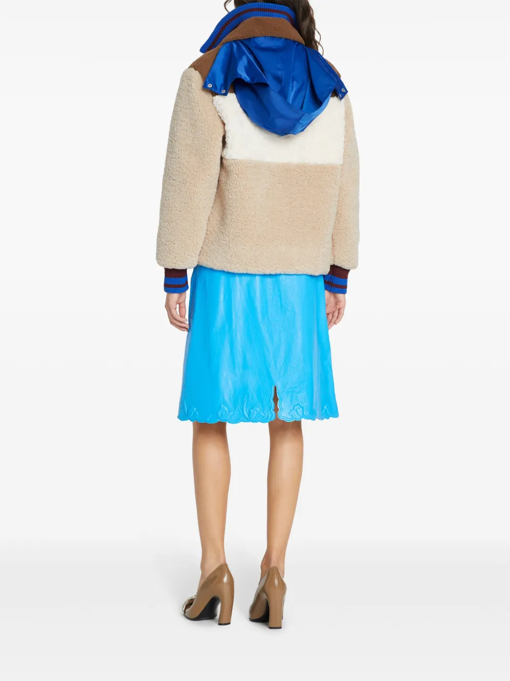 Tory Burch Hooded And Color-matched Fleece Coat In Neutrals