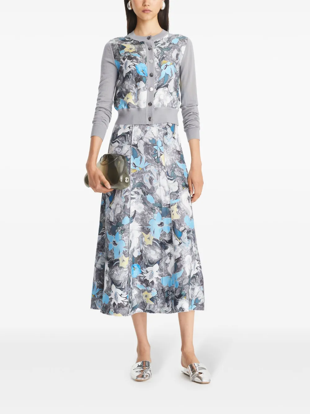 Tory Burch cropped silk-front cardigan - Grijs