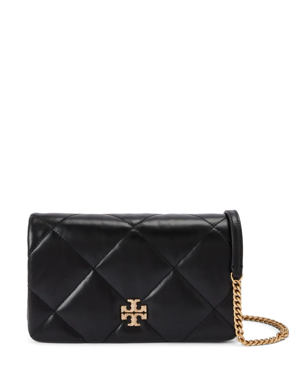 Tory Burch Kira pave diamond quilted wallet on chain women Nappa Leather One Size Black