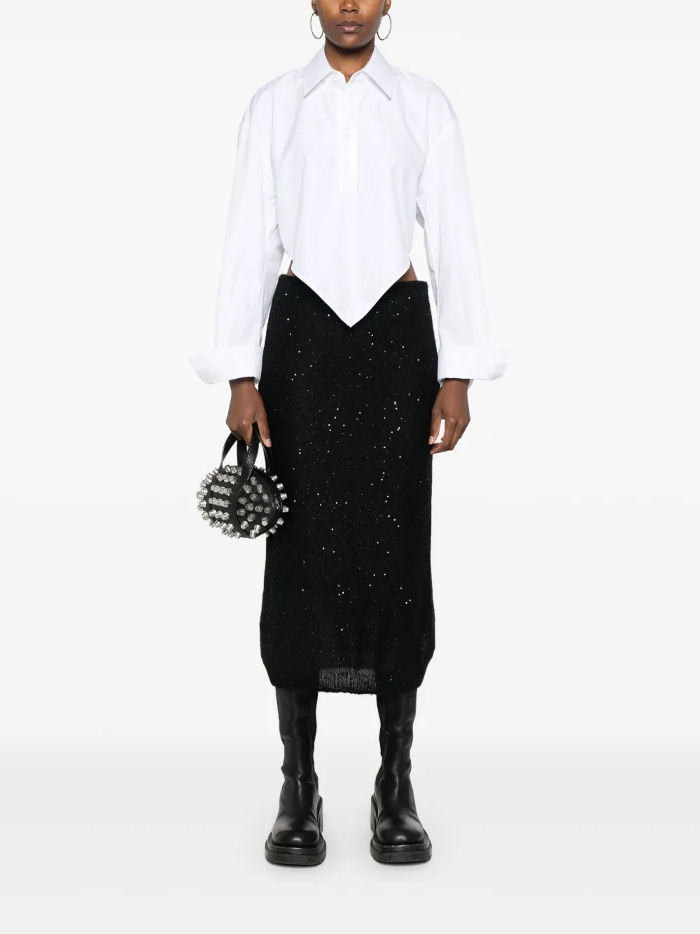 Nude sequin-embellished midi skirt - Zwart