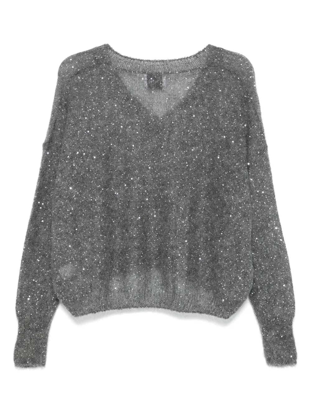 Nude sequin-embellished V-neck sweater - Grijs