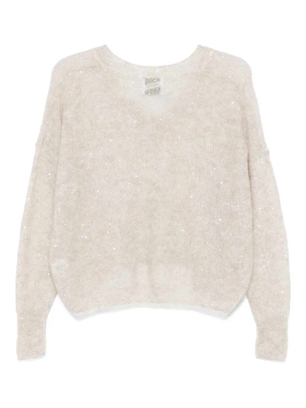 Nude sequin-embellished V-neck sweater - Beige
