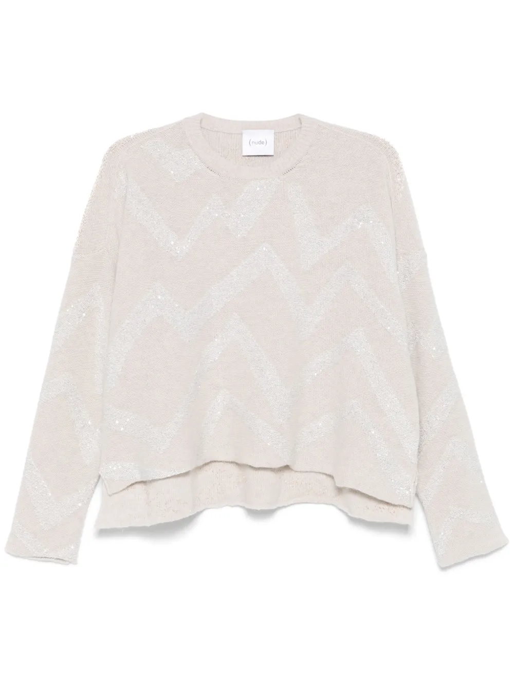 Nude sequin-embellished chevron-print sweater - Neutrals