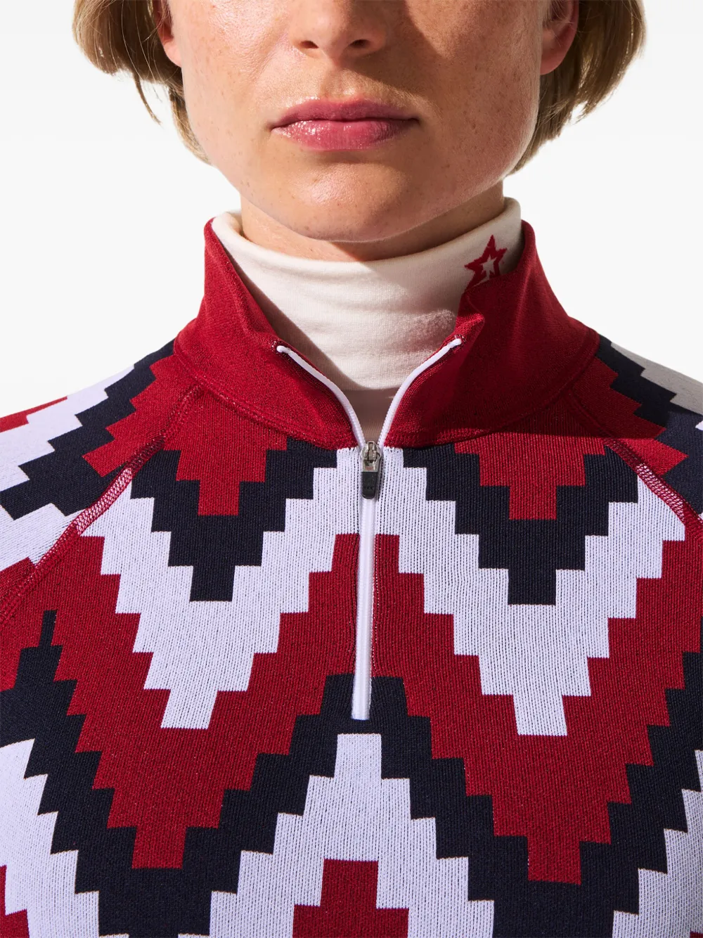 Perfect Moment T-shirt met chevron streep en rits Rood