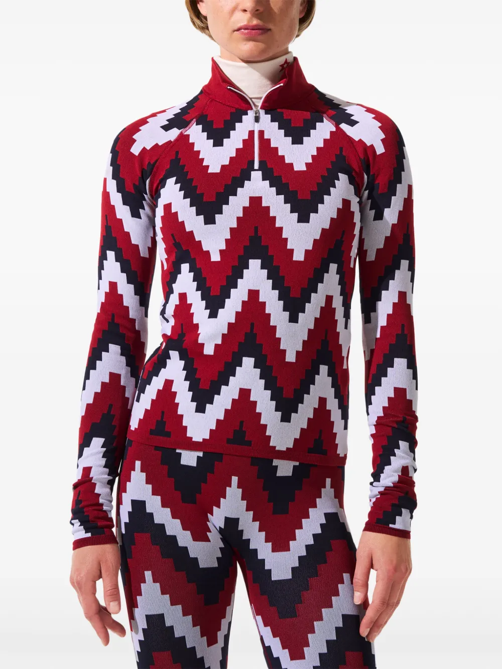 Perfect Moment T-shirt met chevron streep en rits Rood