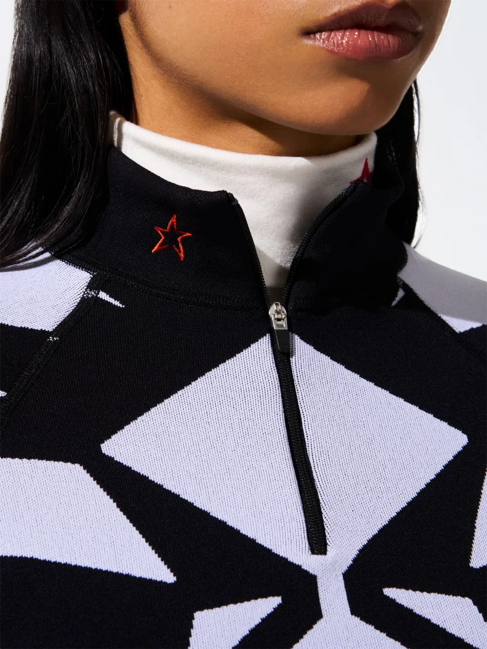 Perfect Moment Top met rits en geo-jacquard Zwart