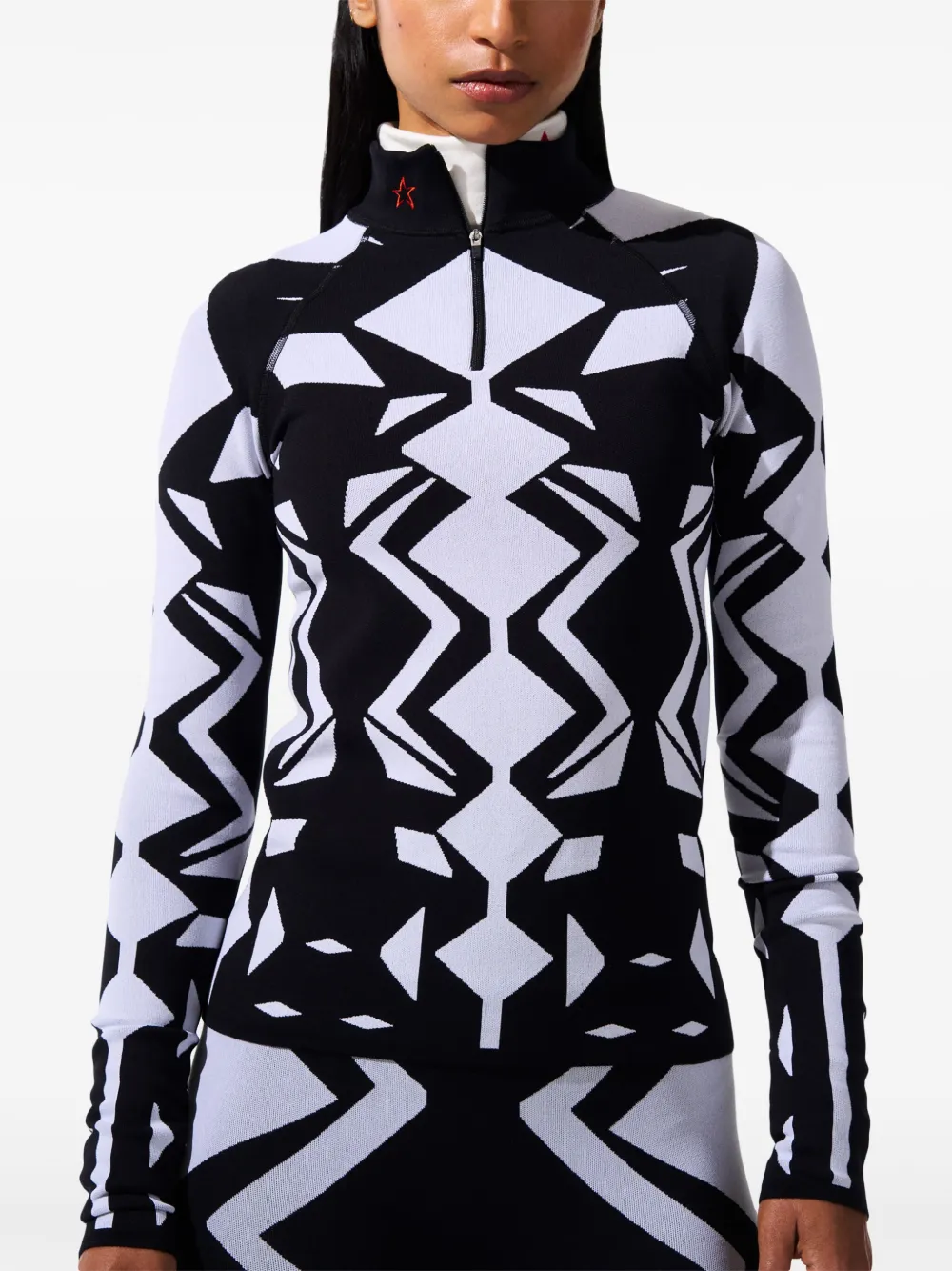 Perfect Moment Top met rits en geo-jacquard Zwart