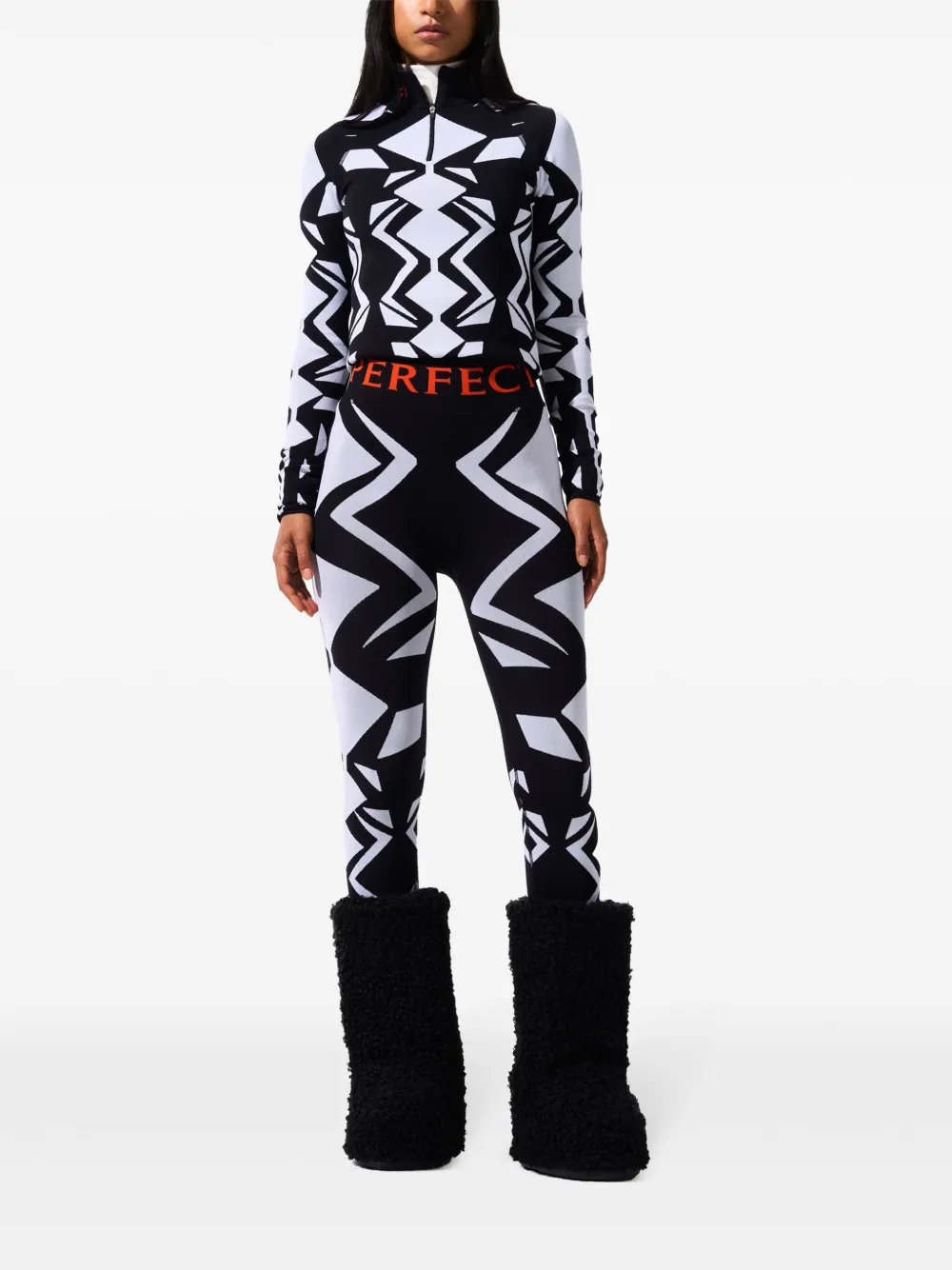 Perfect Moment Geo-jacquard zip-up top - Zwart