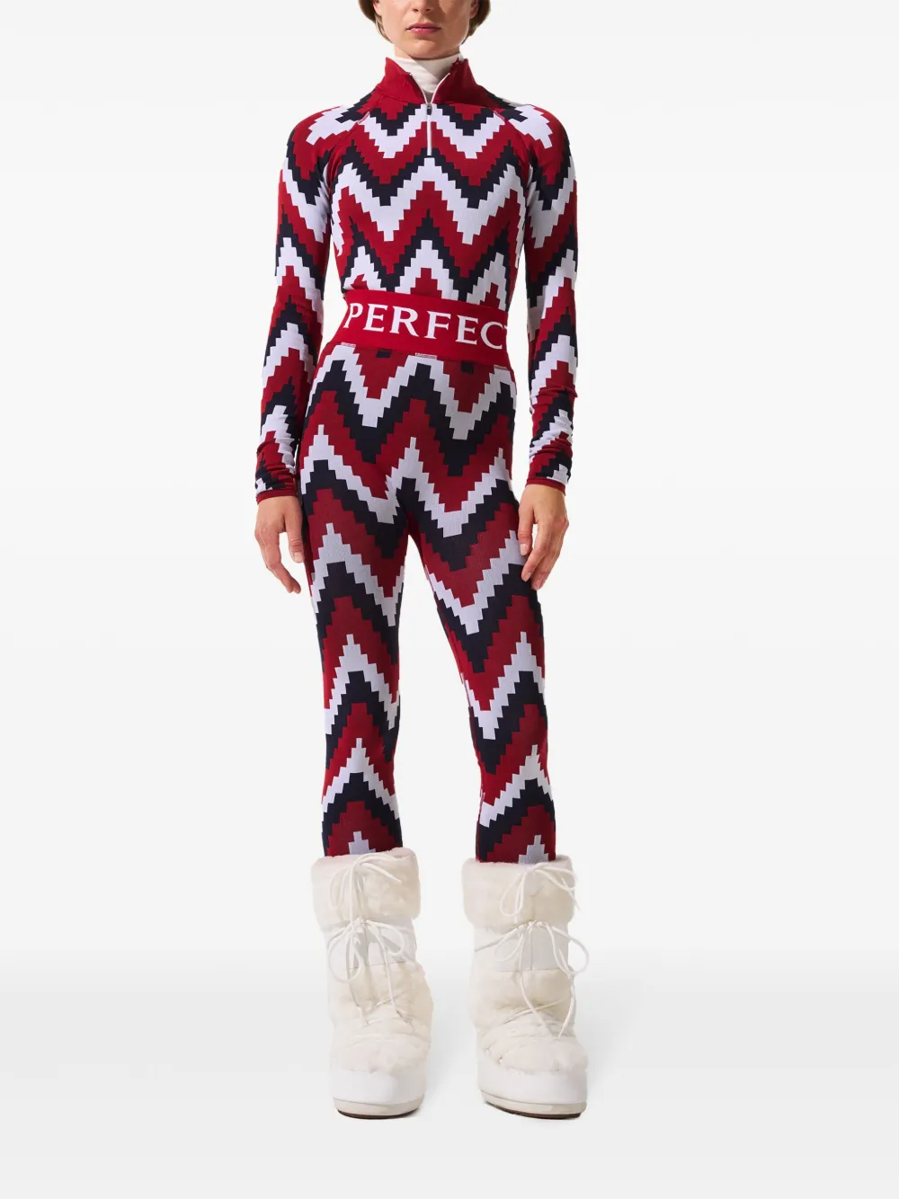 Shop Perfect Moment Chevron Jacquard Leggings In Red