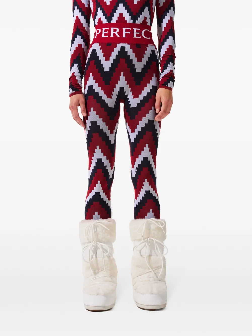 Shop Perfect Moment Chevron Jacquard Leggings In Red