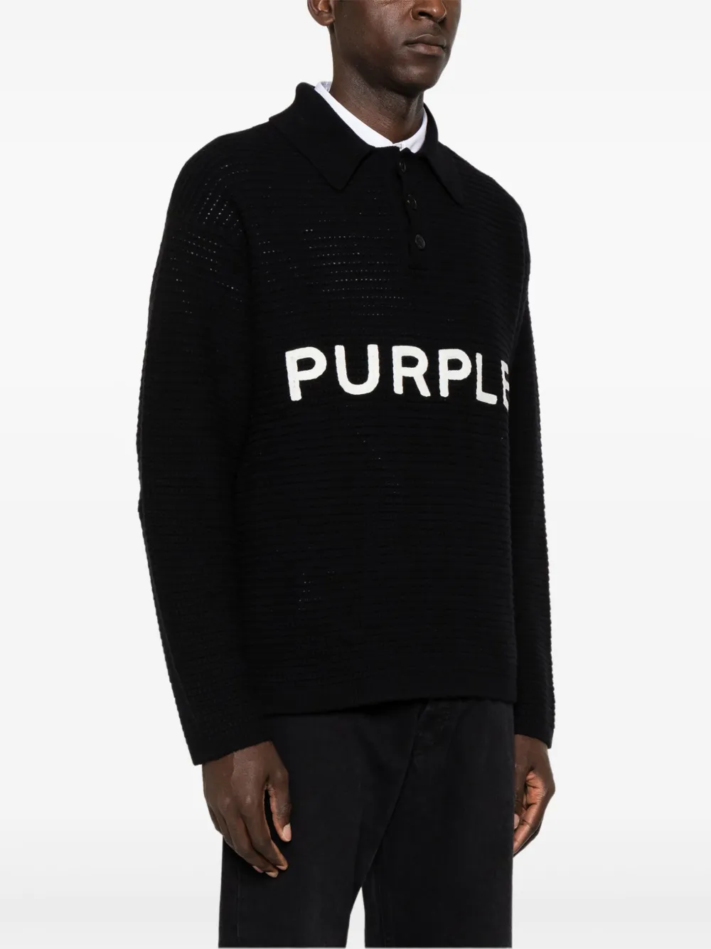 Purple Brand Gebreide polo met logo Zwart