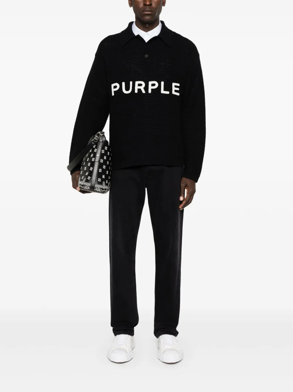 Purple Brand logo-lettering knitted polo - Zwart