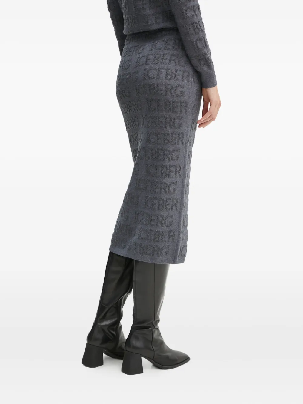 Iceberg Logo-jacquard Midi Skirt In Gray