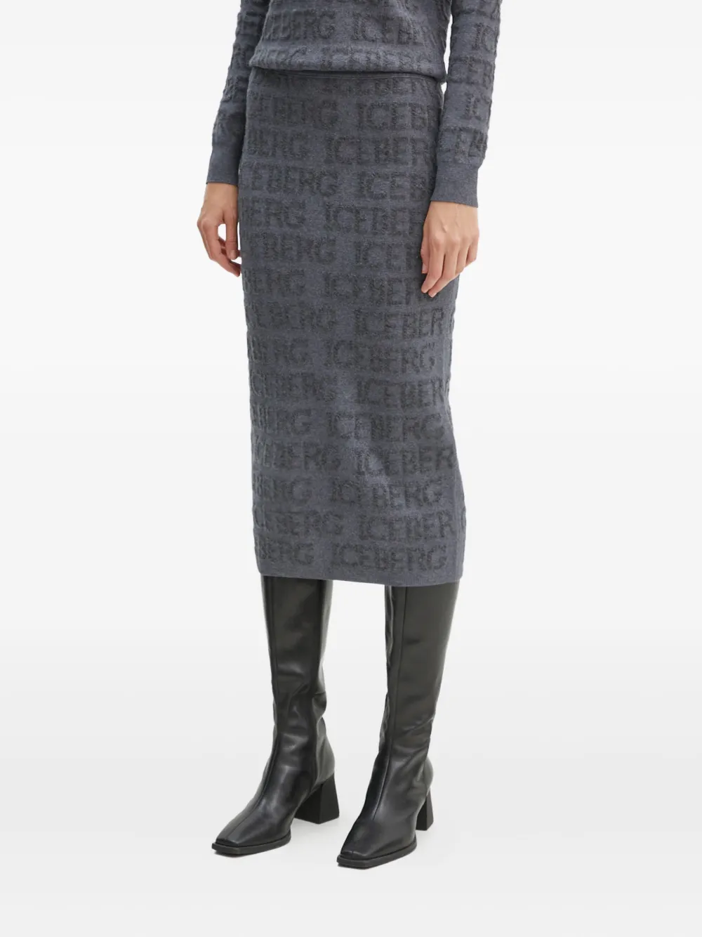 Iceberg Logo-jacquard Midi Skirt In Gray