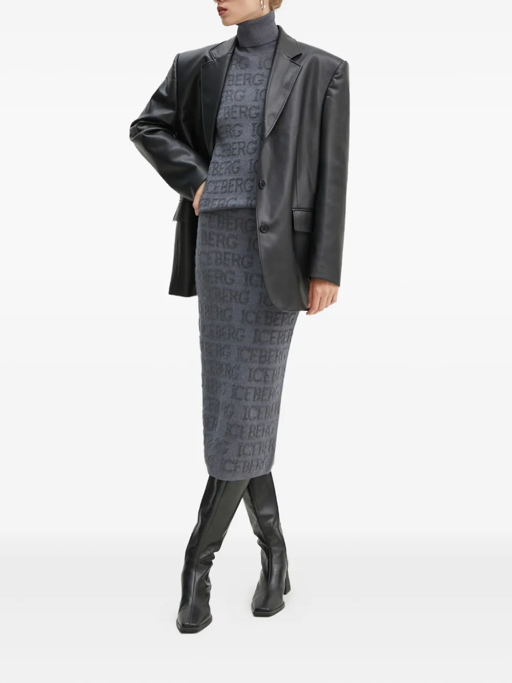 Iceberg Logo-jacquard Midi Skirt In Gray