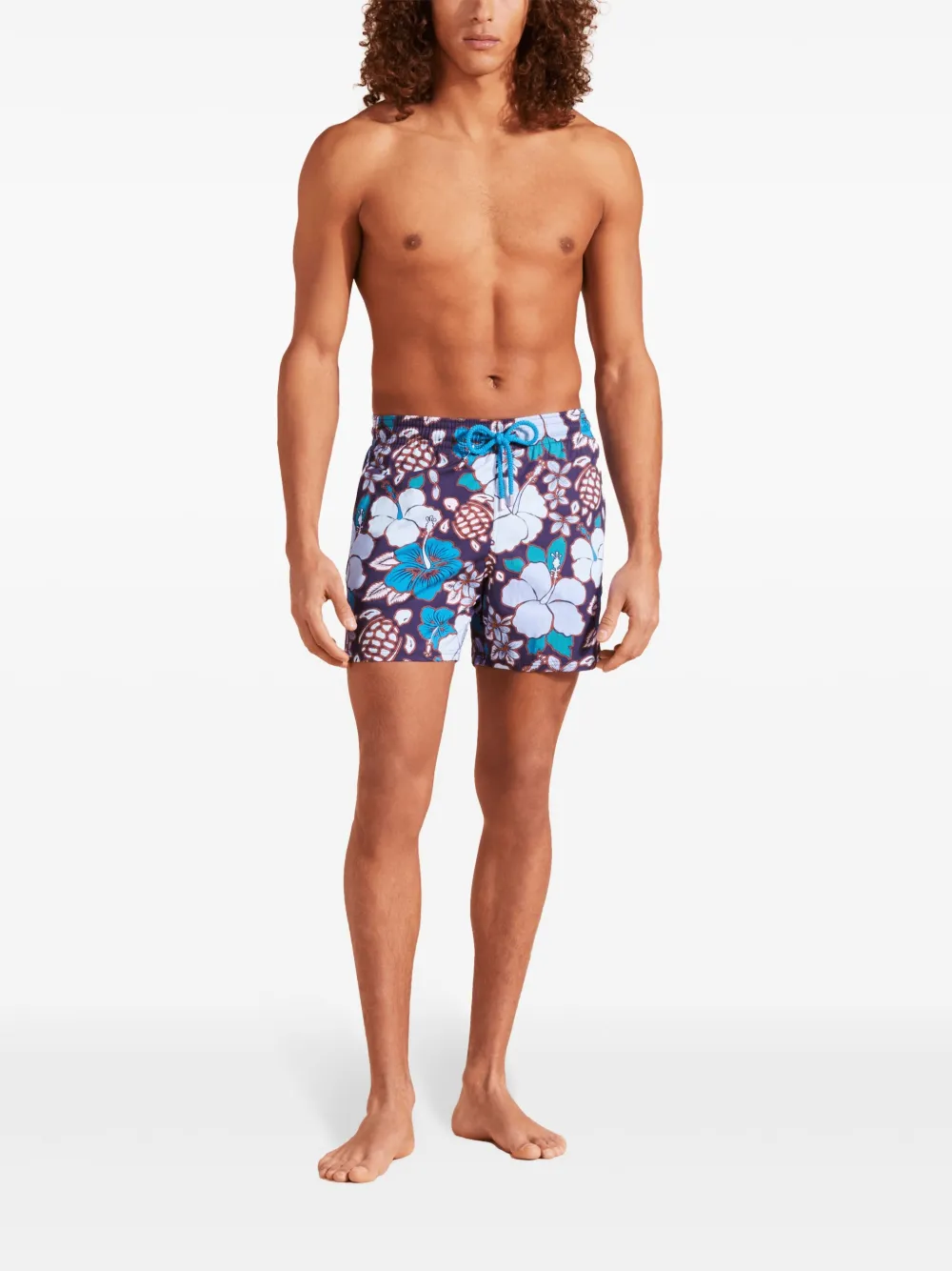 Vilebrequin Zwembroek met tropische schildpadprint 605 MIDNIGHT BLUE