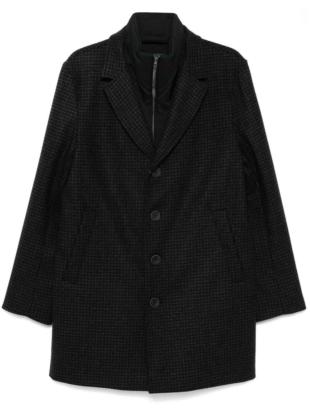 Herno Houndstooth Layered Single-breasted Coat In Schwarz