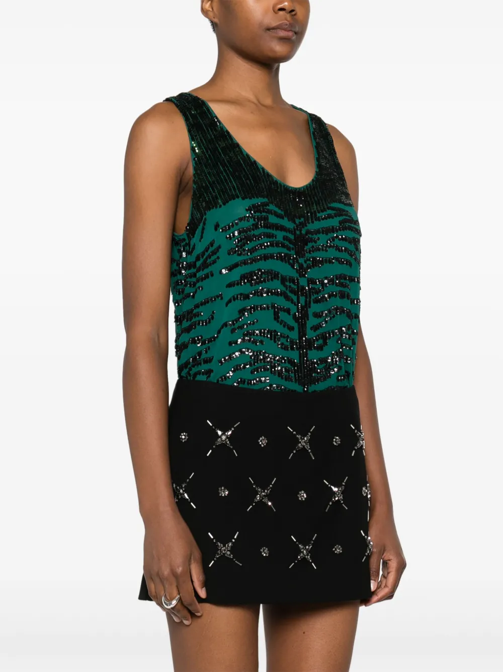 Pinko Embellished Double-layer Mini Skirt In Black