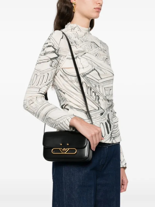 Emporio Armani Eagle logo shoulder bag women Polyester Calf Leather Polyurethane Cotton One Size Black