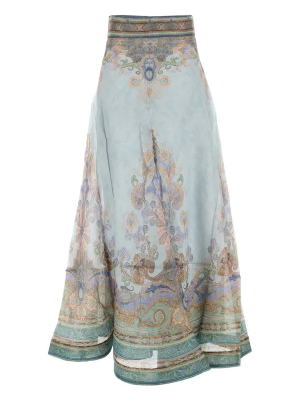 スカート ZIMMERMANN Woman Skirt Gnawed Blue 3548TSS255 TLBLBTFLO Zimmermann - Wonderland Spliced Stripe Floral Wrap Skirt