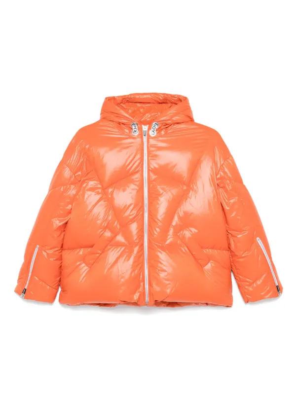 Orange vinyl puffer jacket shop