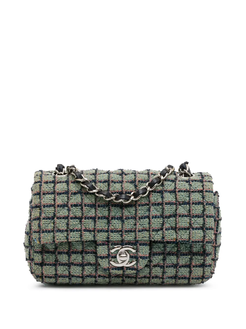 CHANEL Pre-Owned 2020 Mini Rectangular Classic Tweed Flap crossbody bag | Blue | Image 1