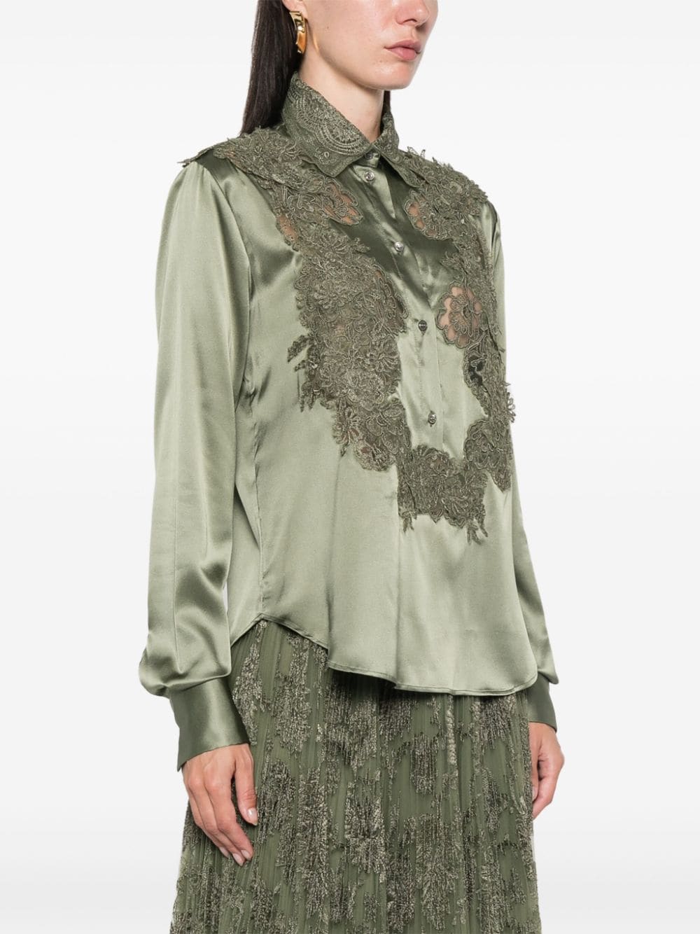 Shop Ermanno Scervino Corded Lace-detail Blouse In Green